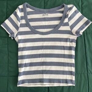 Blue and white striped cropped Hollister top